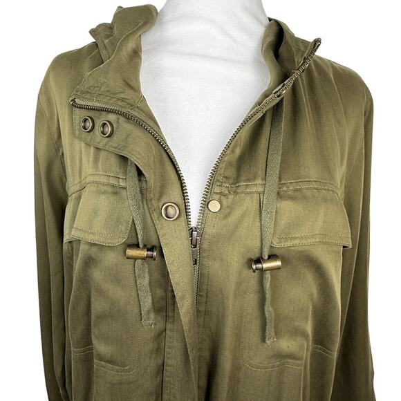 Eileen Fisher Polished Anorak Jacket Hooded Full Zip Olive Womens XL Sustainable - Picture 6 of 14